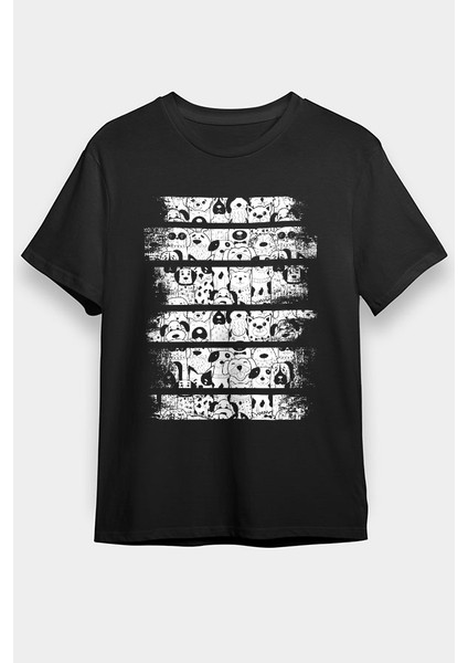 Sevimli Köpekler Siyah Unisex Tişört T-Shirt