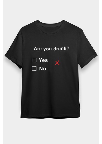Esprili Sarhoş Siyah Unisex Tişört T-Shirt