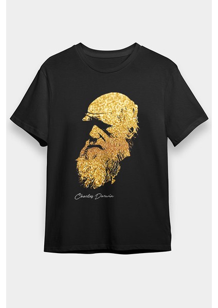 Charles Darwin Siyah Unisex Tişört T-Shirt