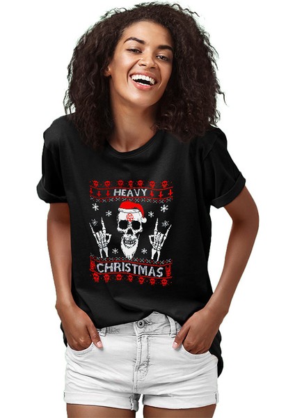 Heavy Metal Noel Baba Yılbaşı Siyah Unisex Tişört T-Shirt fiyatları