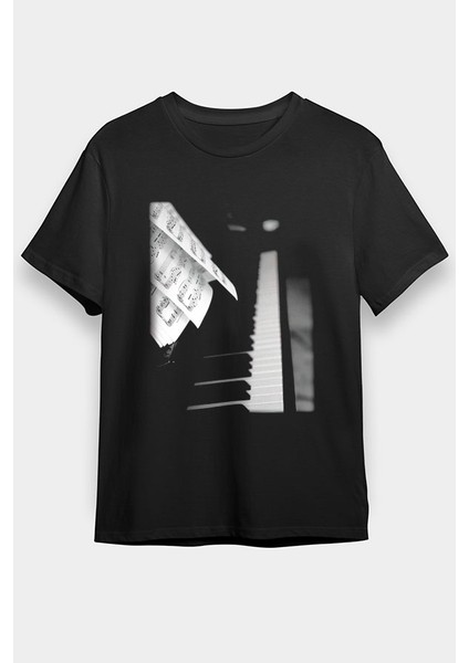 Piyanist Piyano Siyah Unisex Tişört T-Shirt