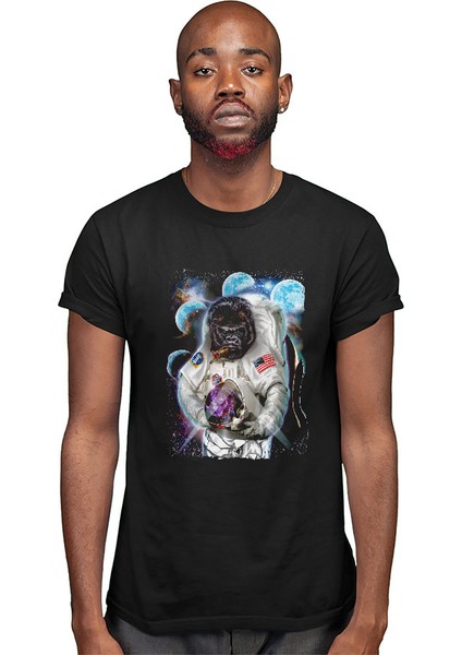 Astronot Goril Siyah Unisex Tişört T-Shirt modelleri