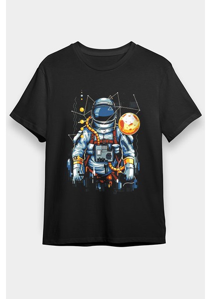 Astronot Siyah Unisex Tişört T-Shirt