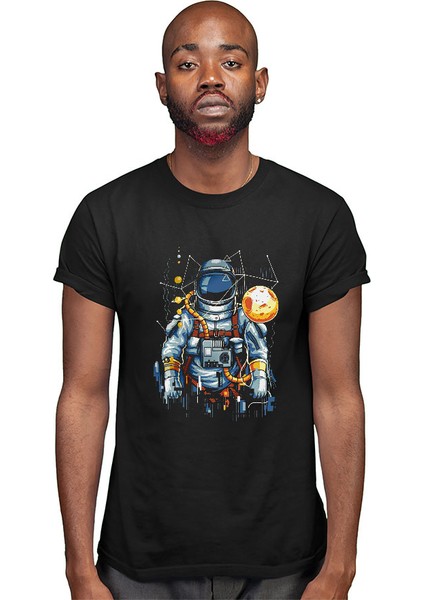 Astronot Siyah Unisex Tişört T-Shirt modelleri