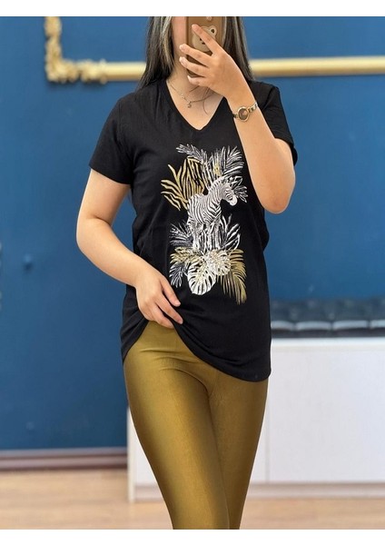 Zebra Baskılı Ve Pullu T-Shirt