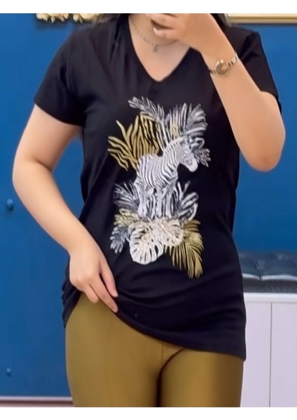 Zebra Baskılı Ve Pullu T-Shirt