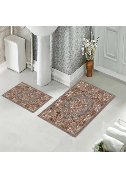 Banyo Halısı Ikili Klozet Takımı Kaymaz Tabanlı (60 cm x 100 cm + 40 cm x 60 Cm)