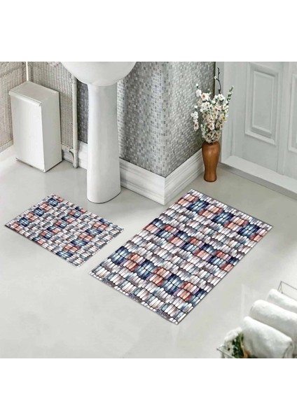 Banyo Halısı Ikili Klozet Takımı Kaymaz Tabanlı (60 cm x 100 cm + 40 cm x 60 Cm)