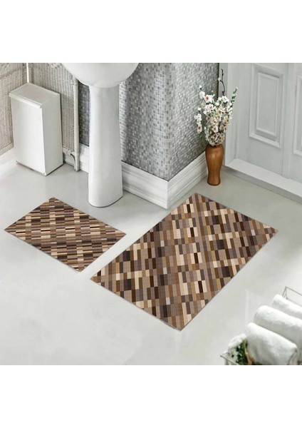Banyo Halısı Ikili Klozet Takımı Kaymaz Tabanlı (60 cm x 100 cm + 40 cm x 60 Cm)