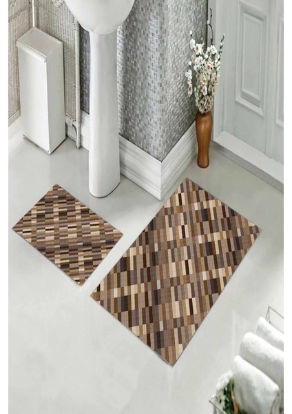 Banyo Halısı Ikili Klozet Takımı Kaymaz Tabanlı (60 cm x 100 cm + 40 cm x 60 Cm) fiyatları