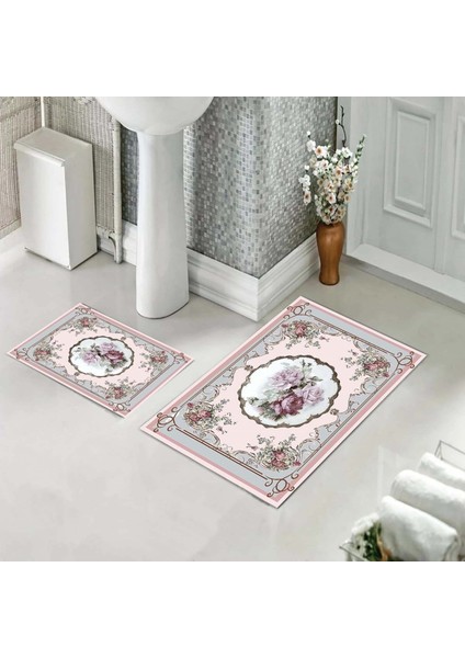Banyo Halısı Ikili Klozet Takımı Kaymaz Tabanlı (60 cm x 100 cm + 40 cm x 60 Cm)