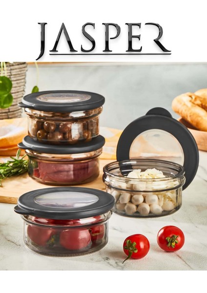 Jasper JPR-0105 Çok Amaçlı 415ML 4 Adet Cam Saklama Kabı Saklama Seti