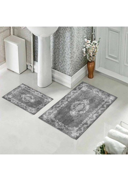 Banyo Halısı Ikili Klozet Takımı Kaymaz Tabanlı (60 cm x 100 cm + 40 cm x 60 Cm)