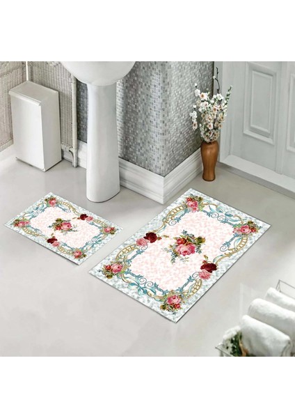 Banyo Halısı Ikili Klozet Takımı Kaymaz Tabanlı (60 cm x 100 cm + 40 cm x 60 Cm)