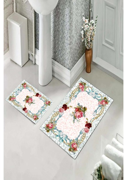 Banyo Halısı Ikili Klozet Takımı Kaymaz Tabanlı (60 cm x 100 cm + 40 cm x 60 Cm)