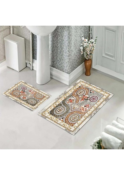Banyo Halısı Ikili Klozet Takımı Kaymaz Tabanlı (60 cm x 100 cm + 40 cm x 60 Cm)
