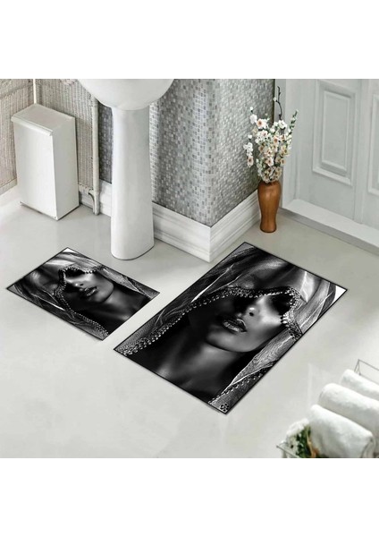 Banyo Halısı Ikili Klozet Takımı Kaymaz Tabanlı (60 cm x 100 cm + 40 cm x 60 Cm)