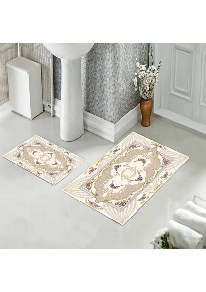 Banyo Halısı Ikili Klozet Takımı Kaymaz Tabanlı (60 cm x 100 cm + 40 cm x 60 Cm)