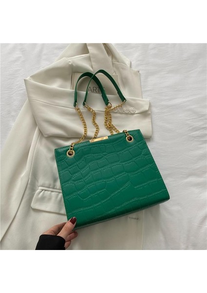 Büyük Çanta Omuz Çantası Kadın Çantası Moda Zincir Düz Renk Tote Çanta Kadın Omuz Çantası (Yurt Dışından)