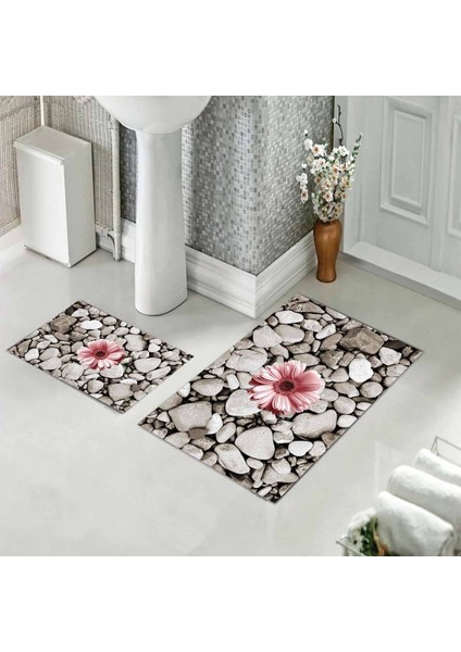 Banyo Halısı Ikili Klozet Takımı Kaymaz Tabanlı (60 cm x 100 cm + 40 cm x 60 Cm)