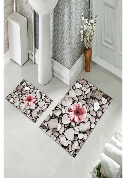 Banyo Halısı Ikili Klozet Takımı Kaymaz Tabanlı (60 cm x 100 cm + 40 cm x 60 Cm)