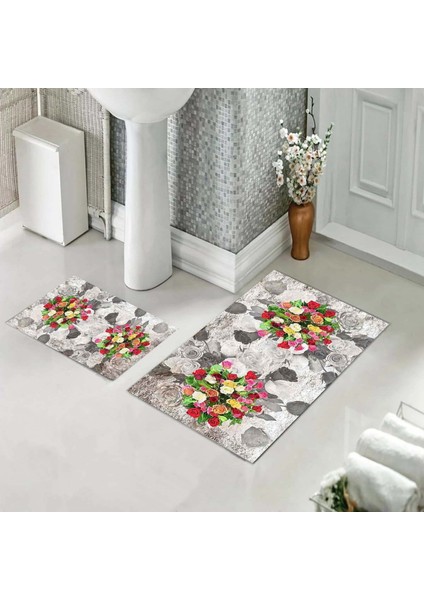 Banyo Halısı Ikili Klozet Takımı Kaymaz Tabanlı (60 cm x 100 cm + 40 cm x 60 Cm)
