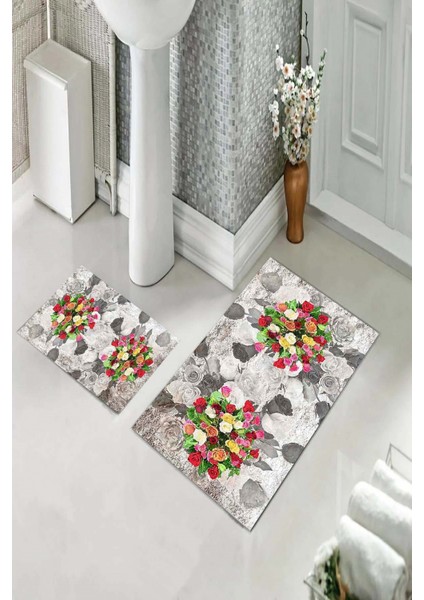 Banyo Halısı Ikili Klozet Takımı Kaymaz Tabanlı (60 cm x 100 cm + 40 cm x 60 Cm) fiyatları