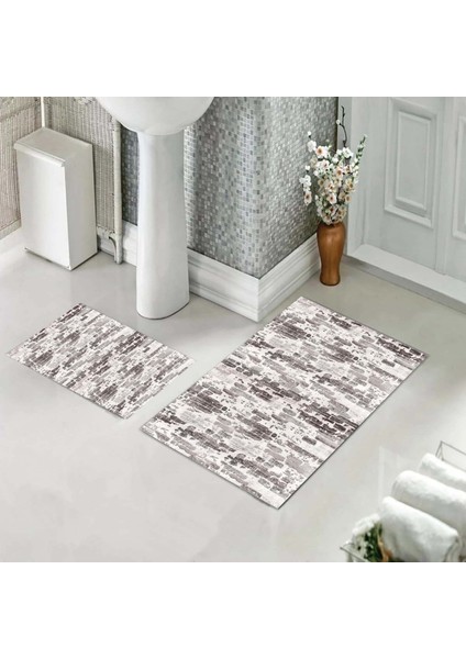 Banyo Halısı Ikili Klozet Takımı Kaymaz Tabanlı (60 cm x 100 cm + 40 cm x 60 Cm)