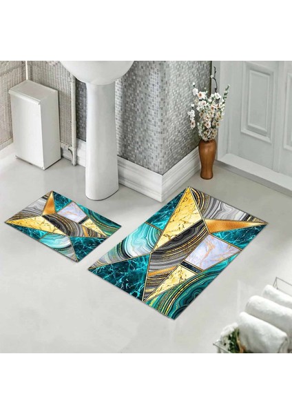 Banyo Halısı Ikili Klozet Takımı Kaymaz Tabanlı (60 cm x 100 cm + 40 cm x 60 Cm)