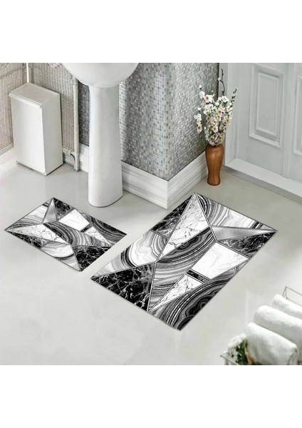 Banyo Halısı Ikili Klozet Takımı Kaymaz Tabanlı (60 cm x 100 cm + 40 cm x 60 Cm)