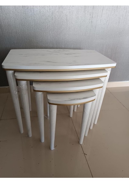 Roma Beyaz Mermer Gold 4'lü Sehpa