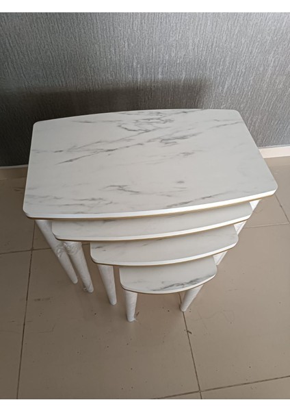 Roma Beyaz Mermer Gold 4'lü Sehpa modelleri