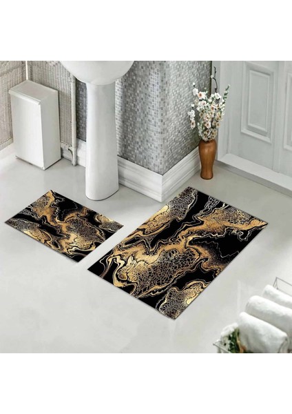 Banyo Halısı Ikili Klozet Takımı Kaymaz Tabanlı (60 cm x 100 cm + 40 cm x 60 Cm)