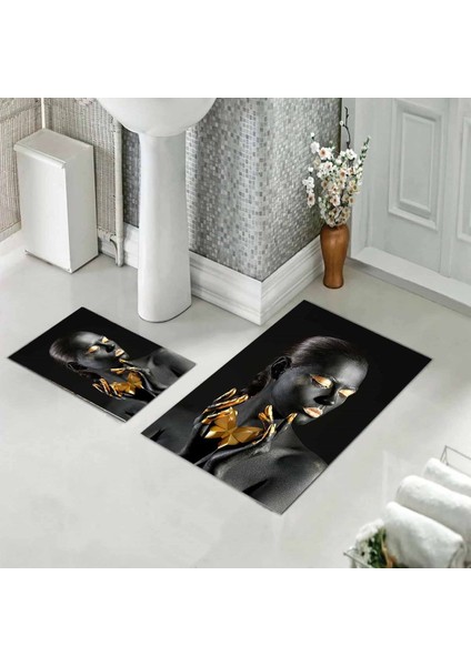 Banyo Halısı Ikili Klozet Takımı Kaymaz Tabanlı (60 cm x 100 cm + 40 cm x 60 Cm)