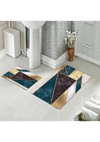 Banyo Halısı Ikili Klozet Takımı Kaymaz Tabanlı (60 cm x 100 cm + 40 cm x 60 Cm)