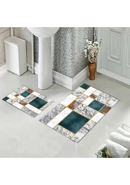 Banyo Halısı Ikili Klozet Takımı Kaymaz Tabanlı (60 cm x 100 cm + 40 cm x 60 Cm)