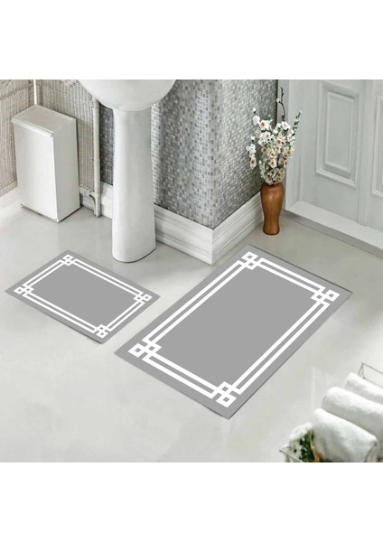 Banyo Halısı Ikili Klozet Takımı Kaymaz Tabanlı (60 cm x 100 cm + 40 cm x 60 Cm)