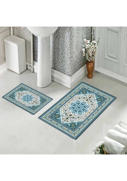 Banyo Halısı Ikili Klozet Takımı Kaymaz Tabanlı (60 cm x 100 cm + 40 cm x 60 Cm)