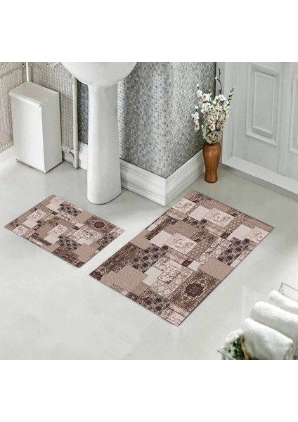 Banyo Halısı Ikili Klozet Takımı Kaymaz Tabanlı (60 cm x 100 cm + 40 cm x 60 Cm)