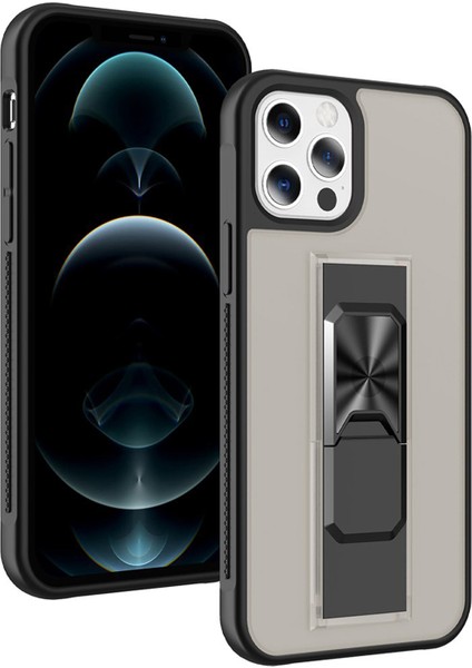 Apple iPhone 12 Uyumlu Microcase Mıknatıs Yüzüklü Arka Koruma Kılıf - Siyah