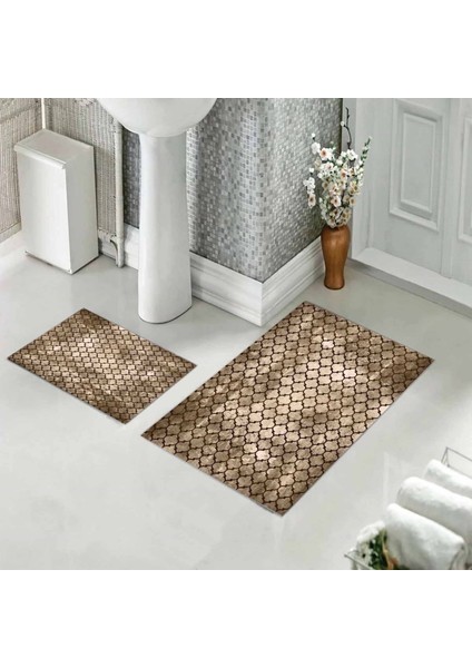 Banyo Halısı Ikili Klozet Takımı Kaymaz Tabanlı (60 cm x 100 cm + 40 cm x 60 Cm)