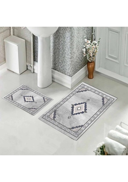 Banyo Halısı Ikili Klozet Takımı Kaymaz Tabanlı (60 cm x 100 cm + 40 cm x 60 Cm)