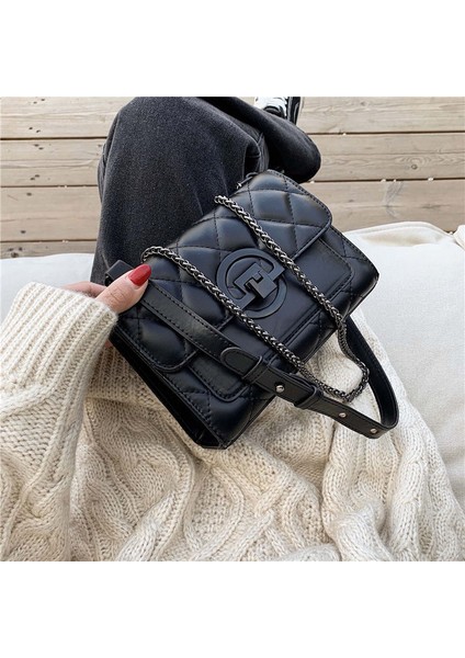Elmas Zincirli Küçük Çanta Kadın Çantası Çok Yönlü Doku Crossbody Çanta Modaya Uygun Küçük Kare Çanta (Yurt Dışından)