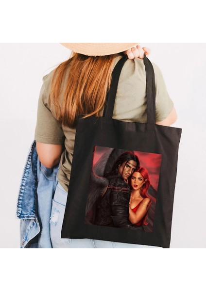 B192 Tarzı 35X40CM Sis ve Öfke Mahkemesi Dikenler ve Güller Yıldız Karikatür Kadın Kanvas Çanta Shopper Pamuk Çanta Tote Omuz Eko Alışveriş Çantaları (Yurt Dışından)