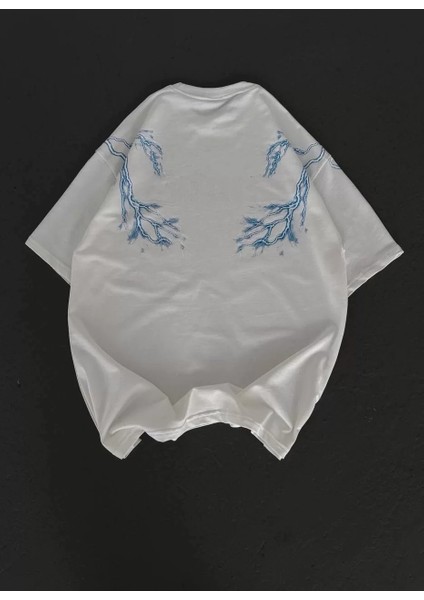 Unisex Bisiklet Yaka Baskılı Oversize T-Shirt - Beyaz indirimleri