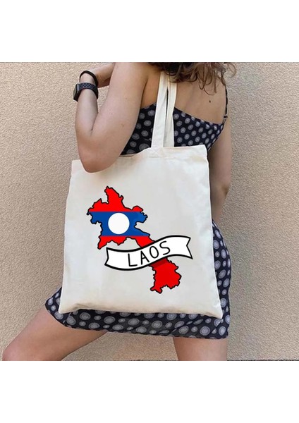 Laos Tarzı 35X40CM Gürcistan Yunanistan Izlanda Iran Irlanda Italya Jamaika Letonya Meksika Romanya Ruanda Bayrağı Haritası Kanvas Alışveriş Çantası Omuz Çantası (Yurt Dışından)