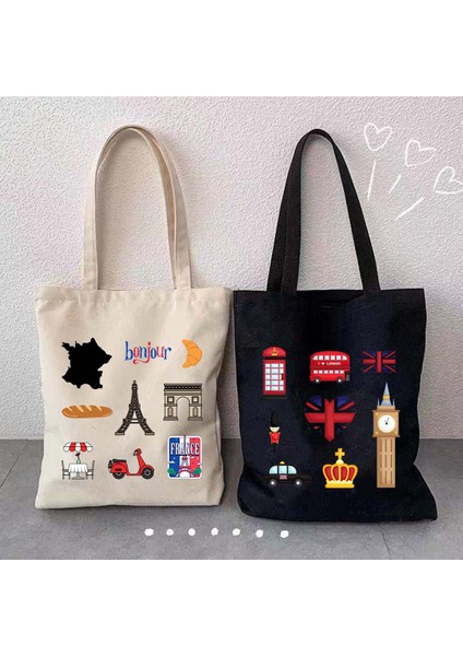 No.82 Tarzı 35X40CM Londra Ingiltere Paris Fransa Seyahat Ingiliz Pisa Roma Italya Ispanya Kadının Alışveriş Omuz Kanvas Tote Çanta Çalışma Bakkal Spor Çanta (Yurt Dışından) fiyatları