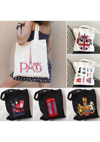 No.82 Tarzı 35X40CM Londra Ingiltere Paris Fransa Seyahat Ingiliz Pisa Roma Italya Ispanya Kadının Alışveriş Omuz Kanvas Tote Çanta Çalışma Bakkal Spor Çanta (Yurt Dışından) modelleri