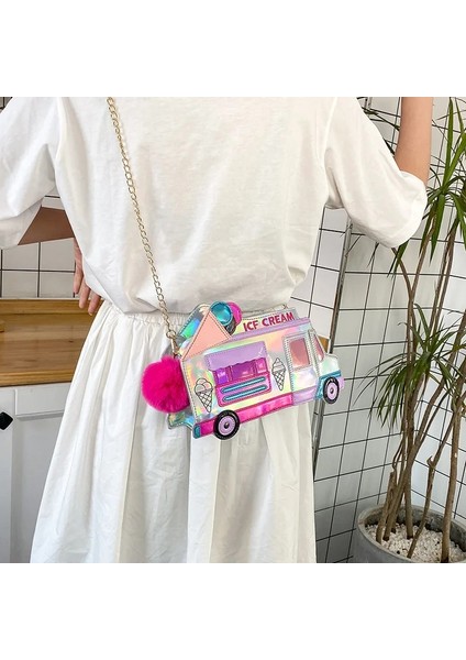 Pembe Tarzı Dondurma Araba Askılı Çanta Komik Kişilik Göz Kamaştırıcı Renk Lazer Omuzdan Askili Çanta Kadın Komik Askılı Çanta Crossbody Zincir Çanta (Yurt Dışından) modelleri