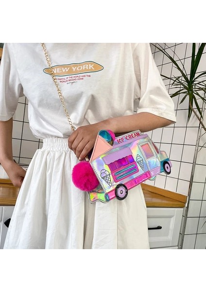 Pembe Tarzı Dondurma Araba Askılı Çanta Komik Kişilik Göz Kamaştırıcı Renk Lazer Omuzdan Askili Çanta Kadın Komik Askılı Çanta Crossbody Zincir Çanta (Yurt Dışından) fırsatları